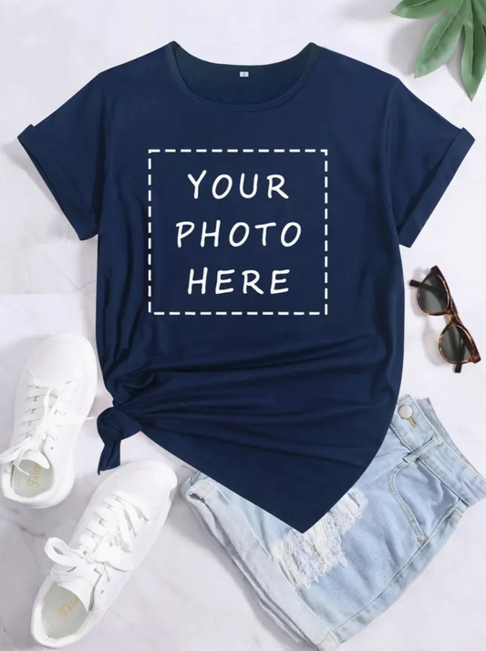 Custom Pet Print Summer T-shirt  With Custom Print Navy-Blue